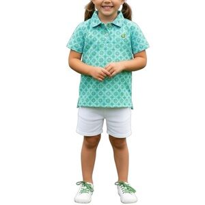 Masters Logo Augusta National Girls 4T Printed Polo Shirt Blue Green Golf